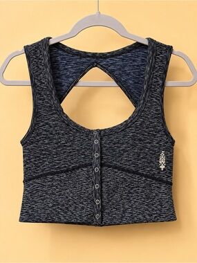 FP Movement by Free People Black Space-Dye Front-Snap Sports Bra Size XS/S